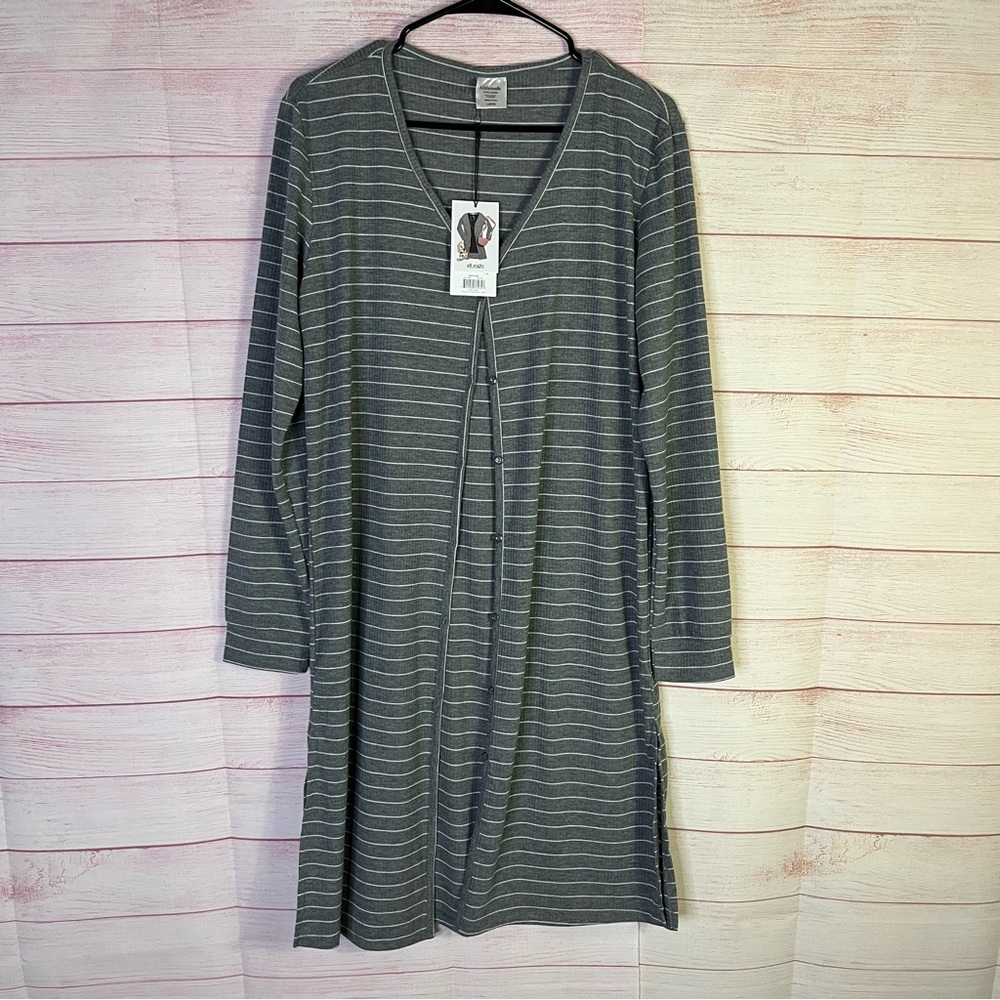 Allthreads Gray NWT White Striped‎ Long Sleeve Coastal Cardigan Size Large